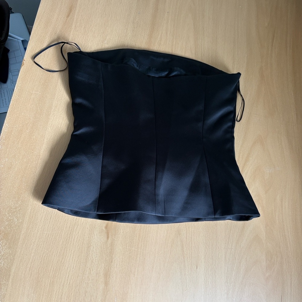 Zara Black Satin Strapless Peplum Top - Picture 7 of 10